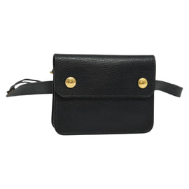 HERMES Pochette Green Waist bag Togo leather Black Gold Auth 134089