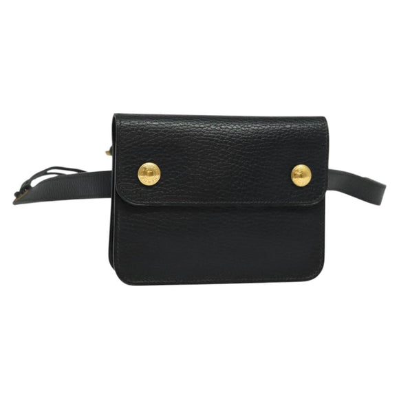 HERMES Pochette Green Waist bag Togo leather Black Gold Auth 134089