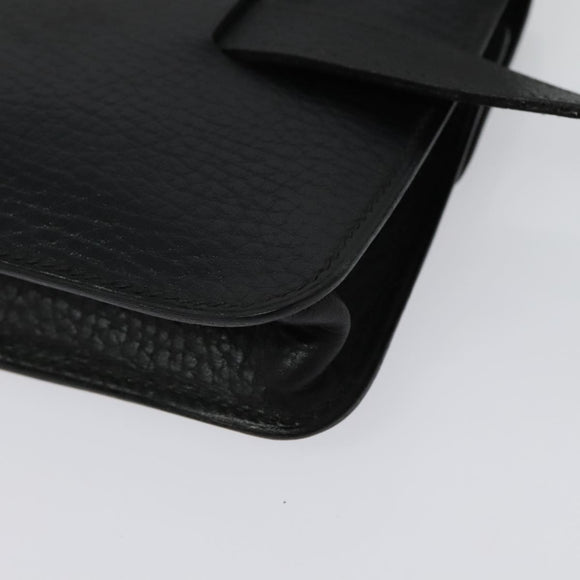 HERMES Pochette Green Waist bag Togo leather Black Gold Auth 134089