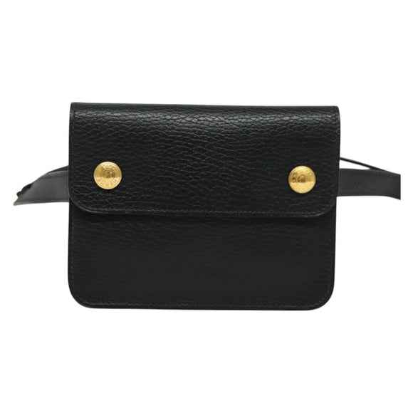 HERMES Pochette Green Waist bag Togo leather Black Gold Auth 134089