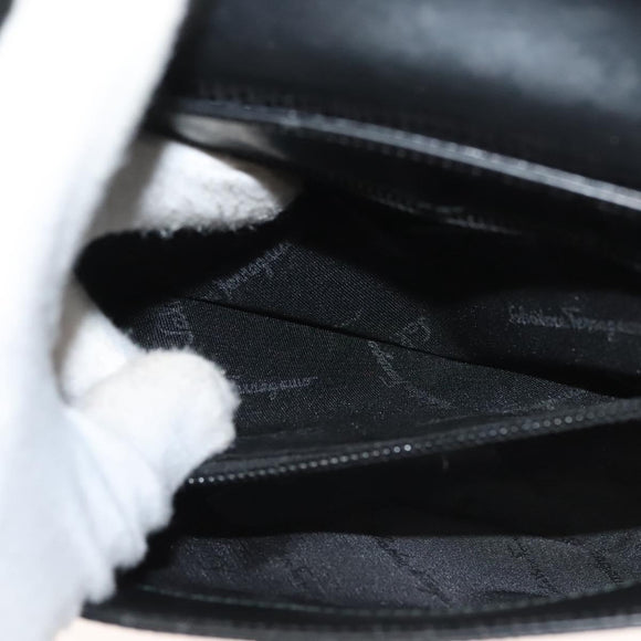 Salvatore Ferragamo Gancini Shoulder Bag Leather Black Brown Auth 134093