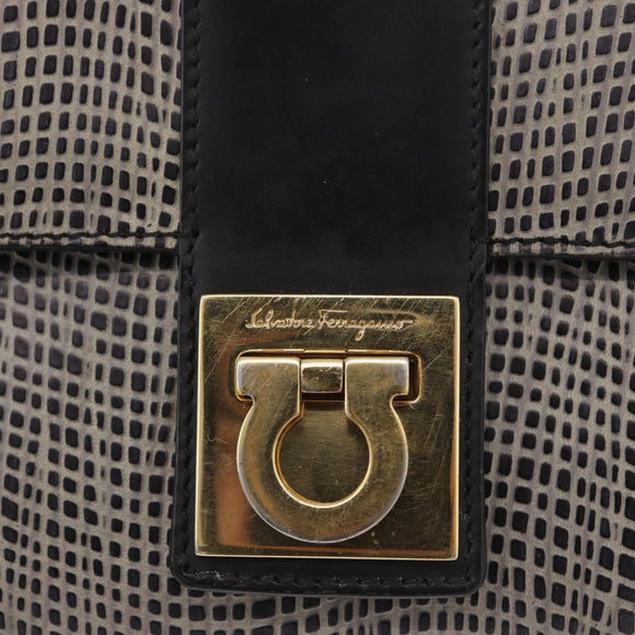 Salvatore Ferragamo Gancini Shoulder Bag Leather Black Brown Auth 134093A