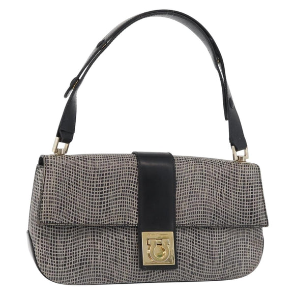 Salvatore Ferragamo Gancini Shoulder Bag Leather Black Brown Auth 134093A