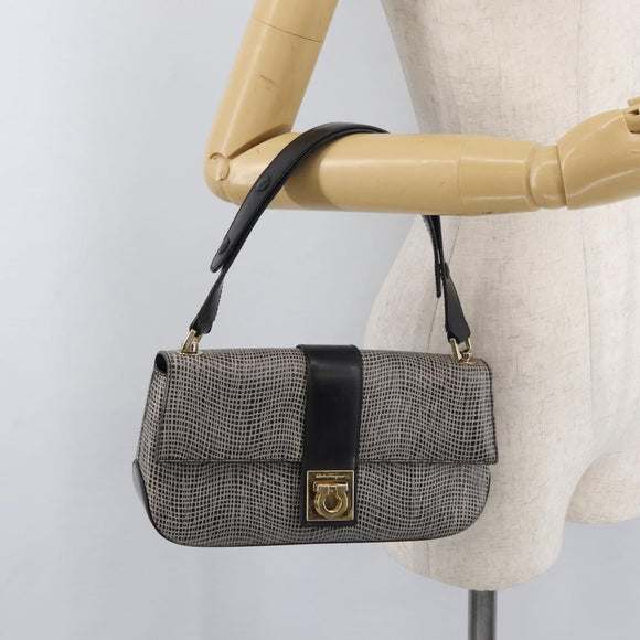 Salvatore Ferragamo Gancini Shoulder Bag Leather Black Brown Auth 134093A
