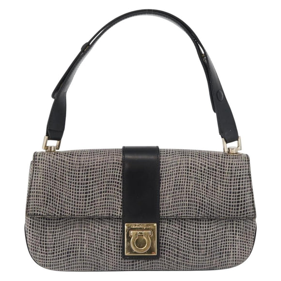 Salvatore Ferragamo Gancini Shoulder Bag Leather Black Brown Auth 134093A