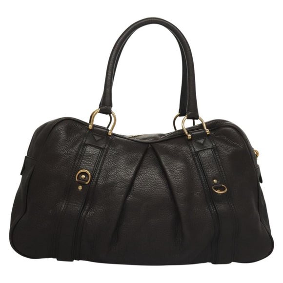 BURBERRY Shoulder Bag Leather Black Gold Auth 134105