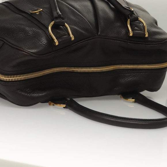 BURBERRY Shoulder Bag Leather Black Gold Auth 134105