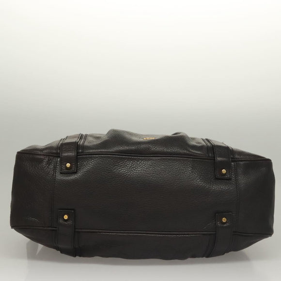 BURBERRY Shoulder Bag Leather Black Gold Auth 134105