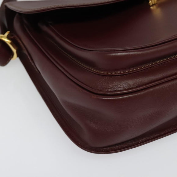 CARTIER Must Line Shoulder Bag Leather Bordeaux Gold Auth 134112