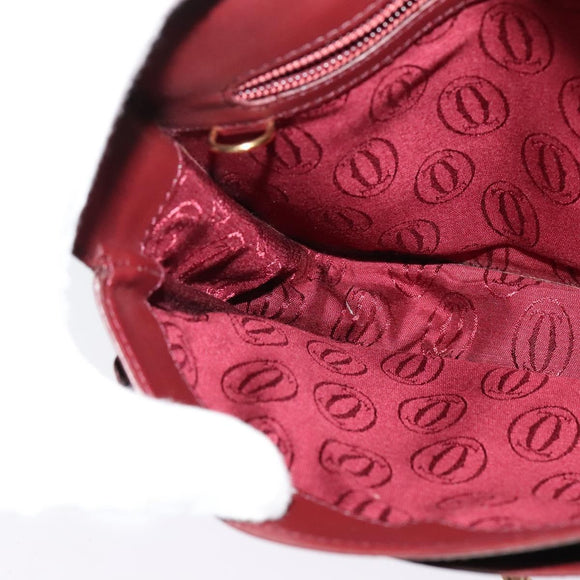 CARTIER Must Line Shoulder Bag Leather Bordeaux Gold Auth 134112
