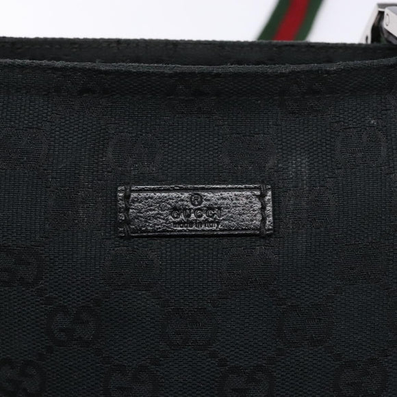 GUCCI GG Canvas Web Sherry Line Shoulder Bag Black Silver 146309 Auth 134126