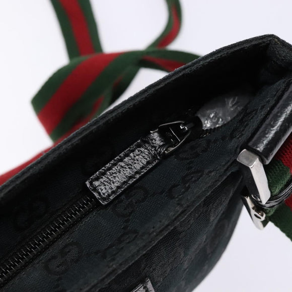 GUCCI GG Canvas Web Sherry Line Shoulder Bag Black Silver 146309 Auth 134126A