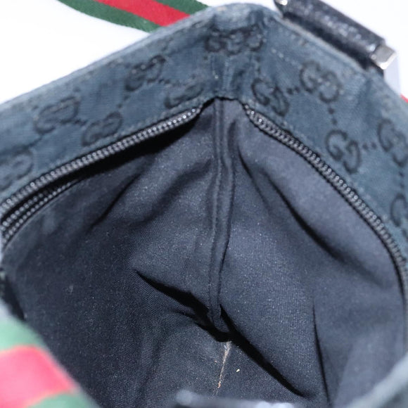 GUCCI GG Canvas Web Sherry Line Shoulder Bag Black Silver 146309 Auth 134126