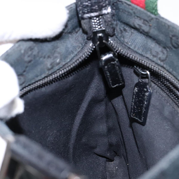 GUCCI GG Canvas Web Sherry Line Shoulder Bag Black Silver 146309 Auth 134126