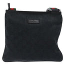 GUCCI GG Canvas Web Sherry Line Shoulder Bag Black Silver 146309 Auth 134126-13