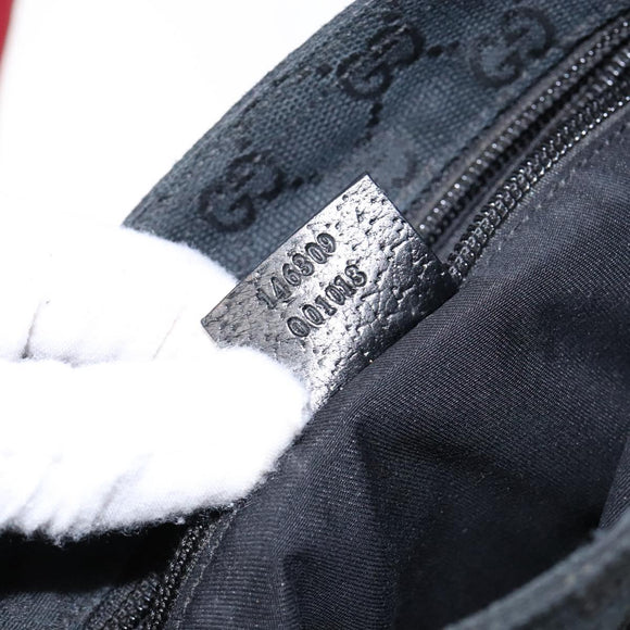 GUCCI GG Canvas Web Sherry Line Shoulder Bag Black Silver 146309 Auth 134126