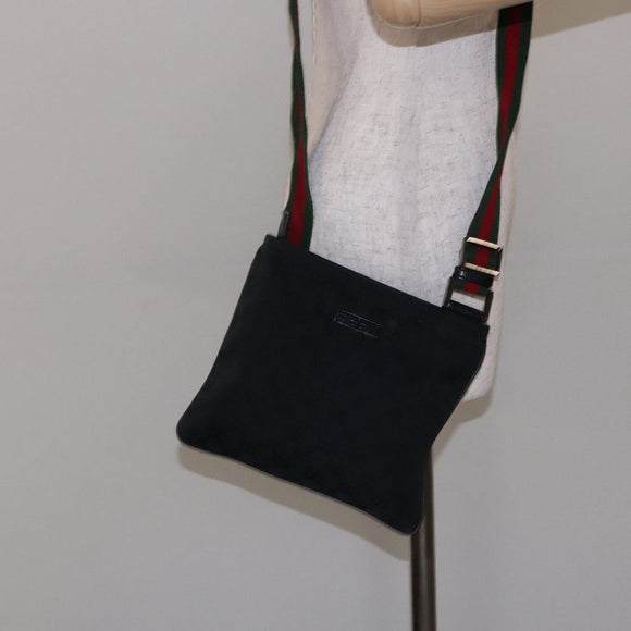 GUCCI GG Canvas Web Sherry Line Shoulder Bag Black Silver 146309 Auth 134126