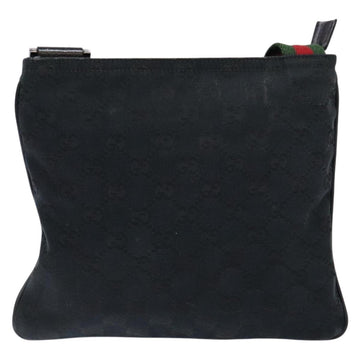 GUCCI GG Canvas Web Sherry Line Shoulder Bag Black Silver 146309 Auth 134126 - 0