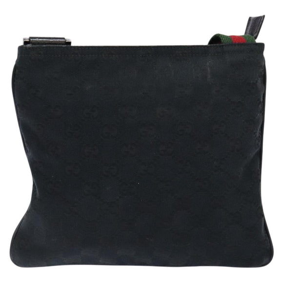 GUCCI GG Canvas Web Sherry Line Shoulder Bag Black Silver 146309 Auth 134126A