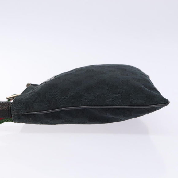 GUCCI GG Canvas Web Sherry Line Shoulder Bag Black Silver 146309 Auth 134126A