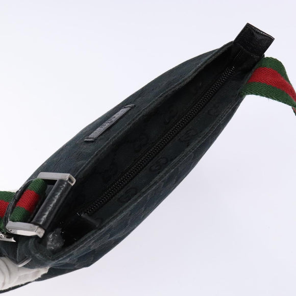 GUCCI GG Canvas Web Sherry Line Shoulder Bag Black Silver 146309 Auth 134126