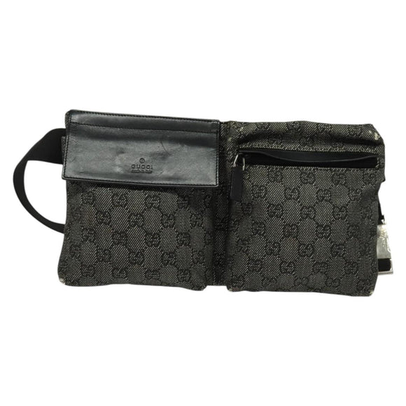 GUCCI GG Canvas Waist bag Gray Silver 28566 Auth 134140