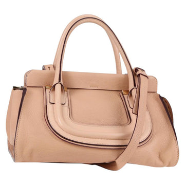 Chloe Everston Hand Bag Leather 2way Beige Gold Auth 134169V