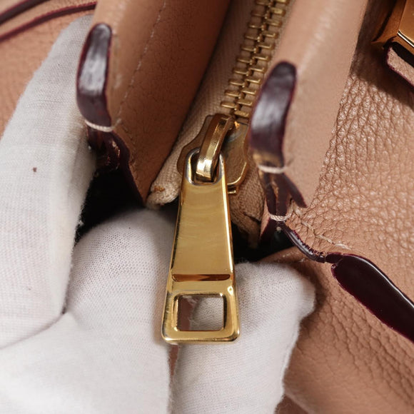 Chloe Everston Hand Bag Leather 2way Beige Gold Auth 134169V