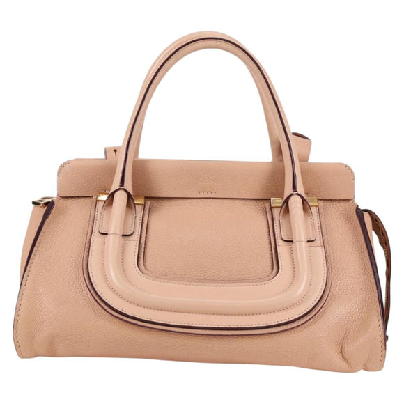 Chloe Everston Hand Bag Leather 2way Beige Gold Auth 134169V