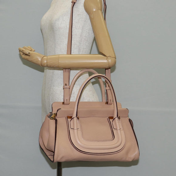 Chloe Everston Hand Bag Leather 2way Beige Gold Auth 134169V