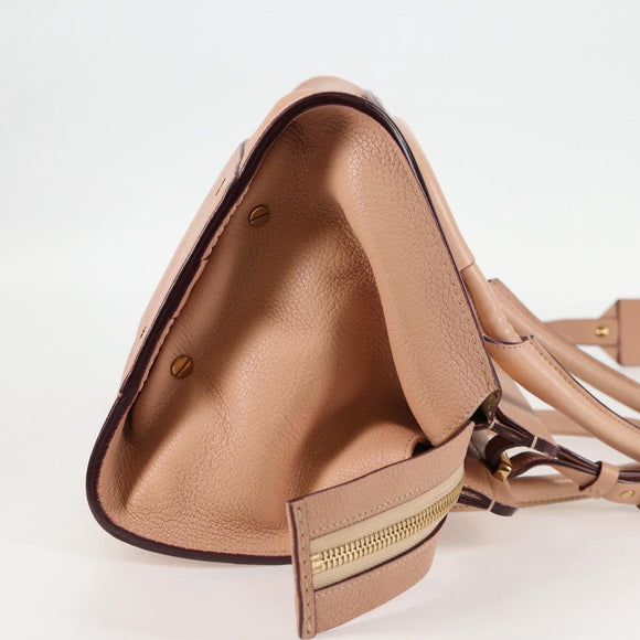 Chloe Everston Hand Bag Leather 2way Beige Gold Auth 134169V