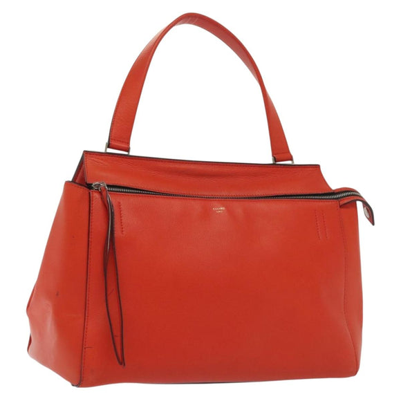CELINE Edge Hand Bag Leather Orange Silver Auth 134171