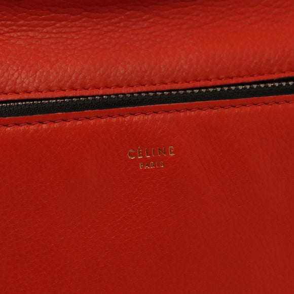 CELINE Edge Hand Bag Leather Orange Silver Auth 134171