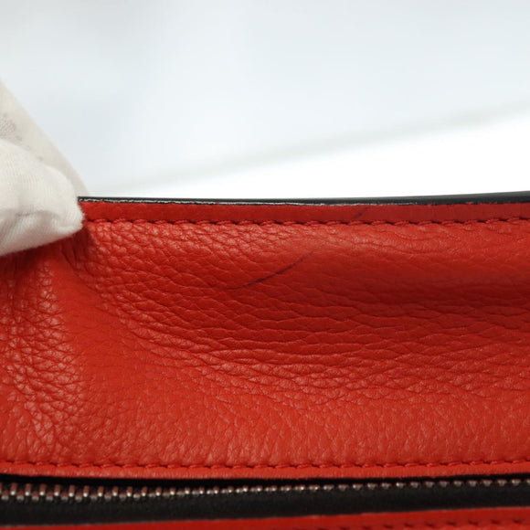 CELINE Edge Hand Bag Leather Orange Silver Auth 134171