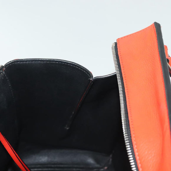 CELINE Edge Hand Bag Leather Orange Silver Auth 134171