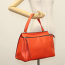 CELINE Edge Hand Bag Leather Orange Silver Auth 134171-23