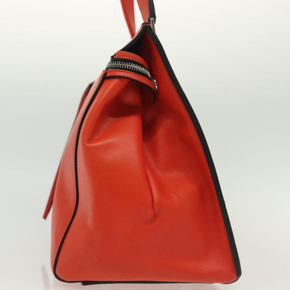 CELINE Edge Hand Bag Leather Orange Silver Auth 134171
