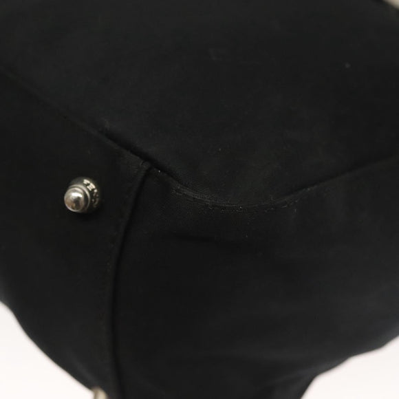 FENDI Hand Bag Cotton Black Silver Auth 134172