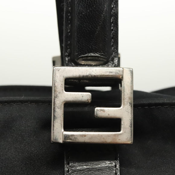FENDI Hand Bag Cotton Black Silver Auth 134172