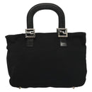FENDI Hand Bag Cotton Black Silver Auth 134172-13