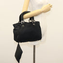 FENDI Hand Bag Cotton Black Silver Auth 134172-24