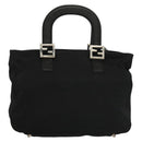 FENDI Hand Bag Cotton Black Silver Auth 134172-2