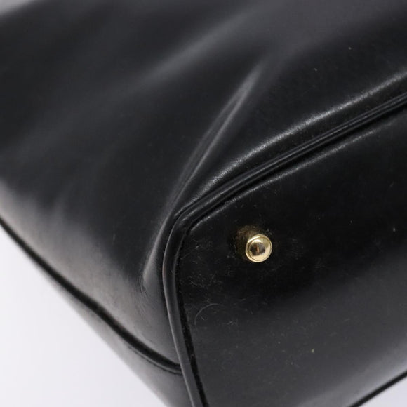 GUCCI Bamboo Hand Bag Leather Black Gold 000 781 0295 Auth 134179