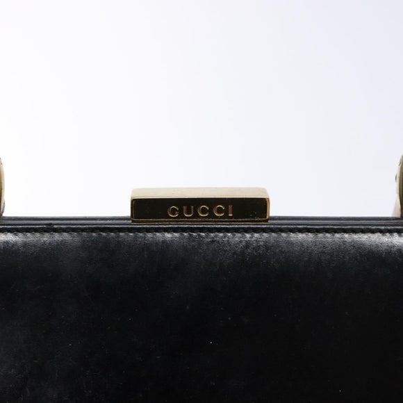 GUCCI Bamboo Hand Bag Leather Black Gold 000 781 0295 Auth 134179