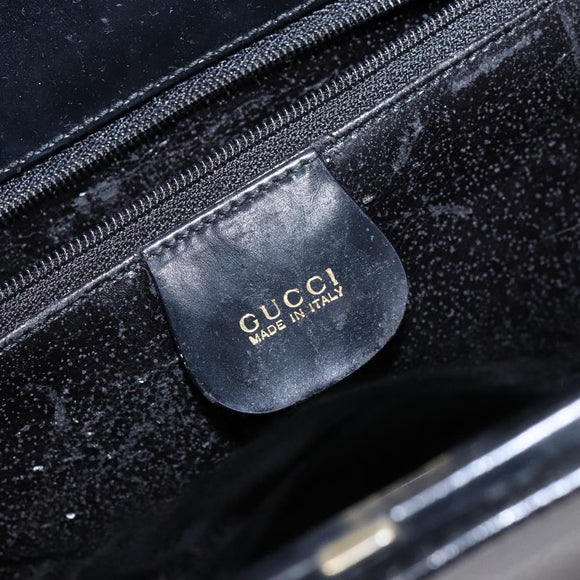 GUCCI Bamboo Hand Bag Leather Black Gold 000 781 0295 Auth 134179