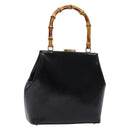 GUCCI Bamboo Hand Bag Leather Black Gold 000 781 0295 Auth 134179-1
