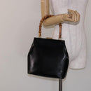 GUCCI Bamboo Hand Bag Leather Black Gold 000 781 0295 Auth 134179-23