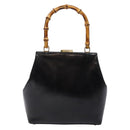 GUCCI Bamboo Hand Bag Leather Black Gold 000 781 0295 Auth 134179-13