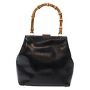 GUCCI Bamboo Hand Bag Leather Black Gold 000 781 0295 Auth 134179-2