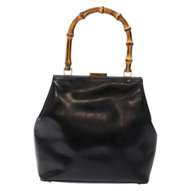 GUCCI Bamboo Hand Bag Leather Black Gold 000 781 0295 Auth 134179 - 0